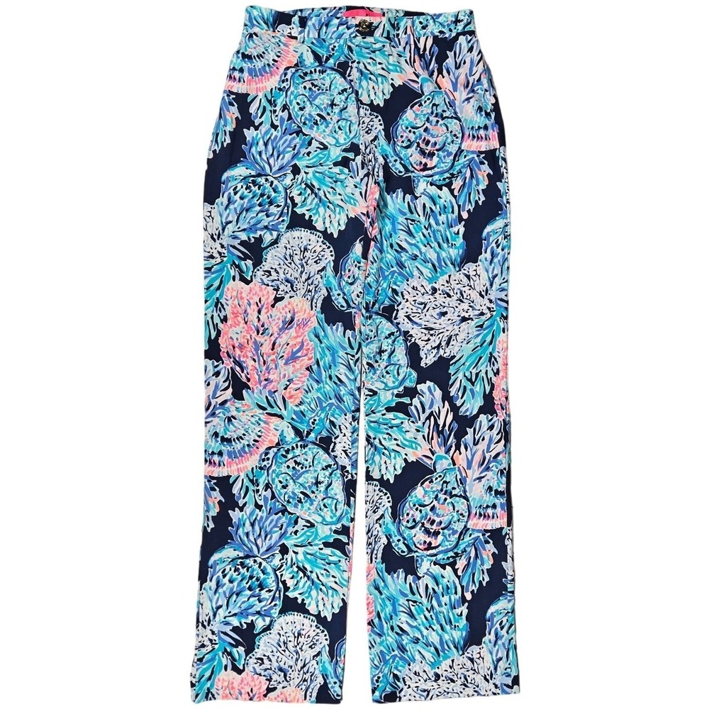 Lilly Pulitzer Malorie High Rise Stretch Pants Party in Paradise‎ Navy Multi 4